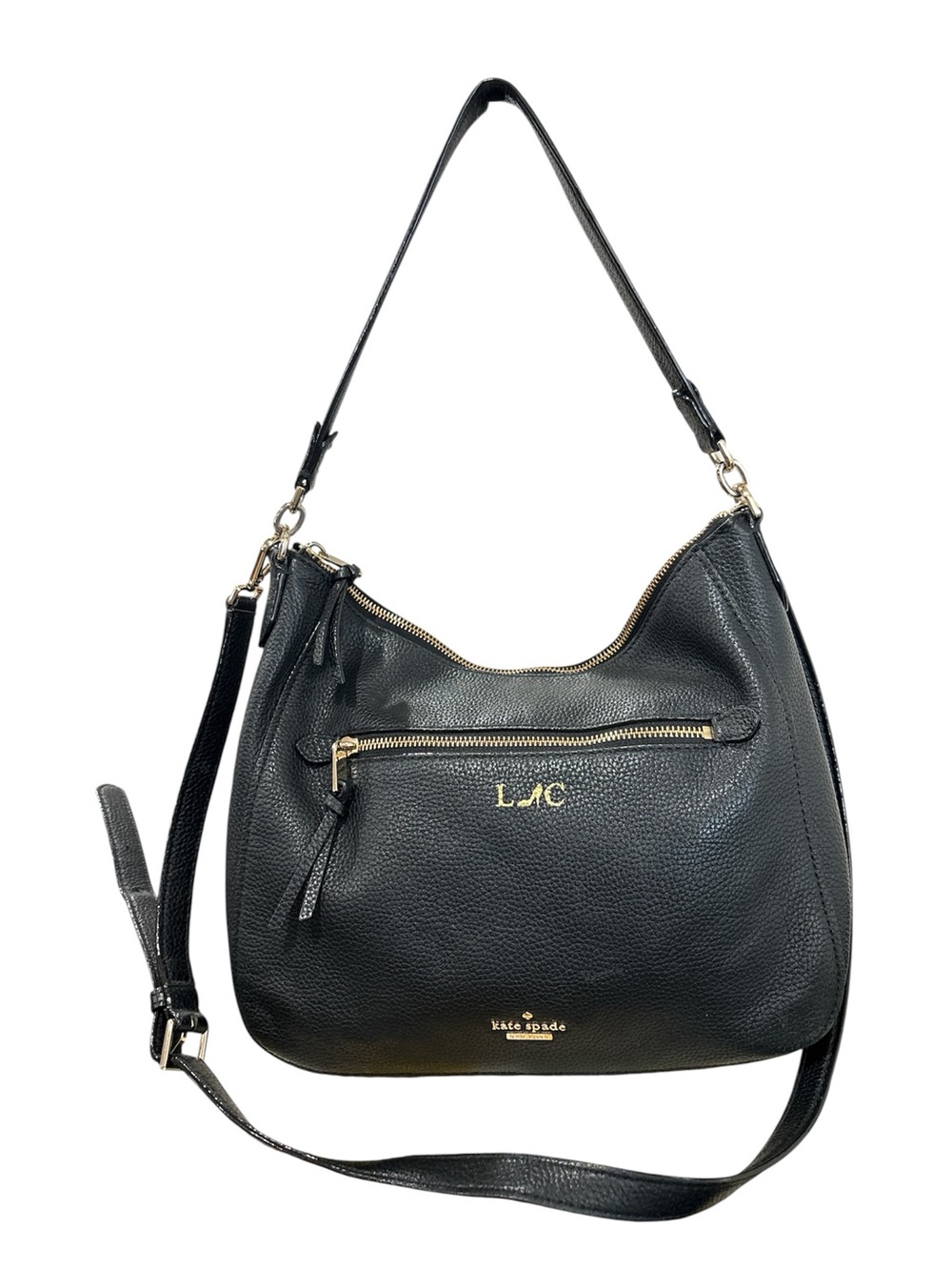 Kate Spade New York Black Pebbled Leather Shoulder Hobo with Gold Hardware
